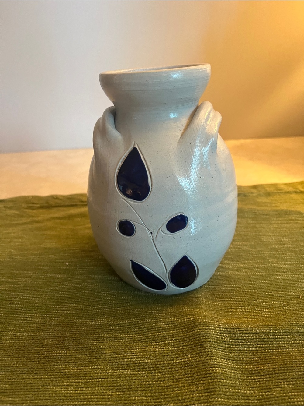 Williamsburg Pottery  Vase - Salt Glaze Stoneware - Cobalt Blue Gray